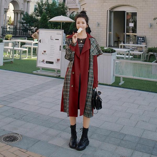 women's trench coats women fashion splice plaid double breasted long coat elegant korean loose casual belt windbreaker cloak spring fal, Tan;black
women's trench coats women fashion splice plaid double breasted long coat elegant korean loose casual belt windbreaker cloak spring fal, Tan;black