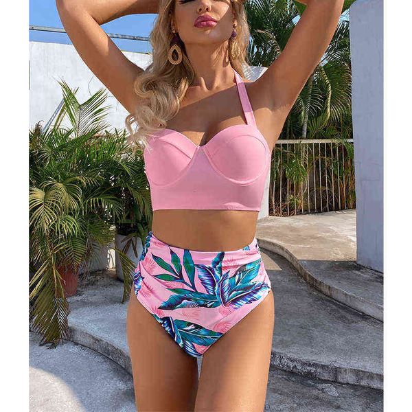 high waist bikini leaf print swimsuit women push up swimwear female halter bathing suit vintage swimming suit biquini, White;black
high waist bikini leaf print swimsuit women push up swimwear female halter bathing suit vintage swimming suit biquini, White;black