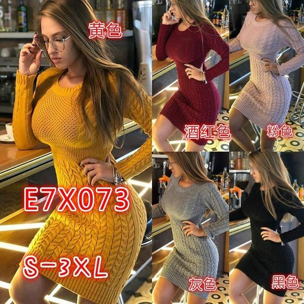 knitted long sleeve sweater dress women round neck skinny winter fashion casual midi lugentolo dresses, Black;gray
knitted long sleeve sweater dress women round neck skinny winter fashion casual midi lugentolo dresses, Black;gray