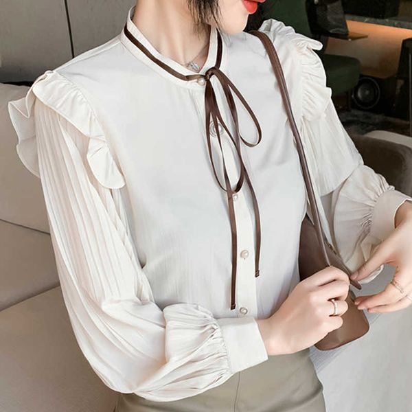 long sleeve women shirt blouse women blusas mujer de moda ruffles stand collar apricot chiffon blouse shirt women e508 210602, White
long sleeve women shirt blouse women blusas mujer de moda ruffles stand collar apricot chiffon blouse shirt women e508 210602, White