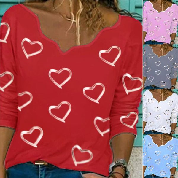 women's t-shirt 2021 spring autumn casual long-sleeved love printing v-neck pulloverloose home all-match bottoming daily tee top, White 
women's t-shirt 2021 spring autumn casual long-sleeved love printing v-neck pulloverloose home all-match bottoming daily tee top, White