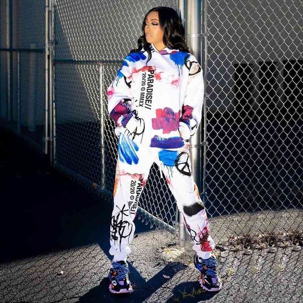 graffiti printed tracksuit hooded 2 piece pants set fall winter street style sweat suits women matching sets, White
graffiti printed tracksuit hooded 2 piece pants set fall winter street style sweat suits women matching sets, White