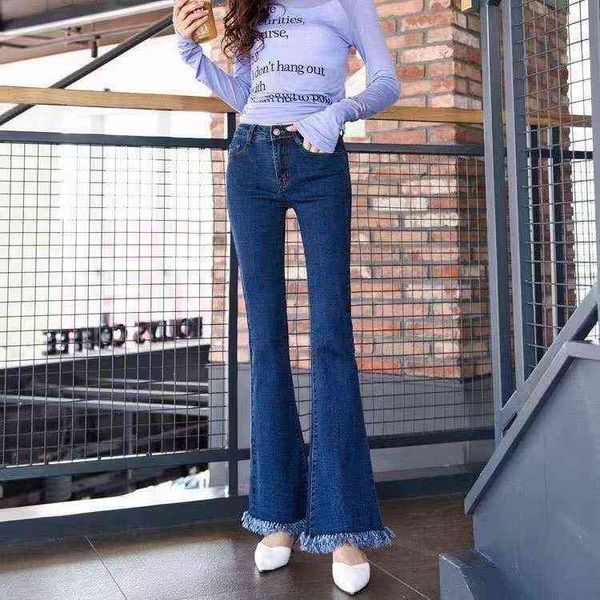 flared trousers female new tall waist loose wide-legged tassel han edition stretch jeans, Blue
flared trousers female new tall waist loose wide-legged tassel han edition stretch jeans, Blue
