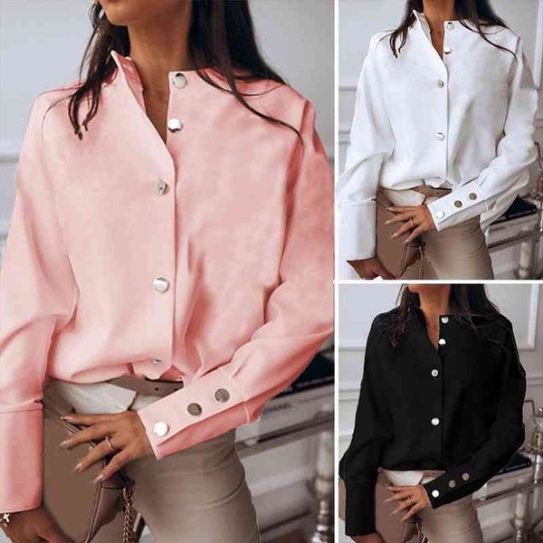 fashion stand collar women shirts long sleeve single-breasted buttons cuff for office casual, White
fashion stand collar women shirts long sleeve single-breasted buttons cuff for office casual, White