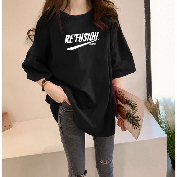 women's t-shirt short summer korean fashion students' mid long simple casual versatile half sleeve clothes 1ewj, White
women's t-shirt short summer korean fashion students' mid long simple casual versatile half sleeve clothes 1ewj, White