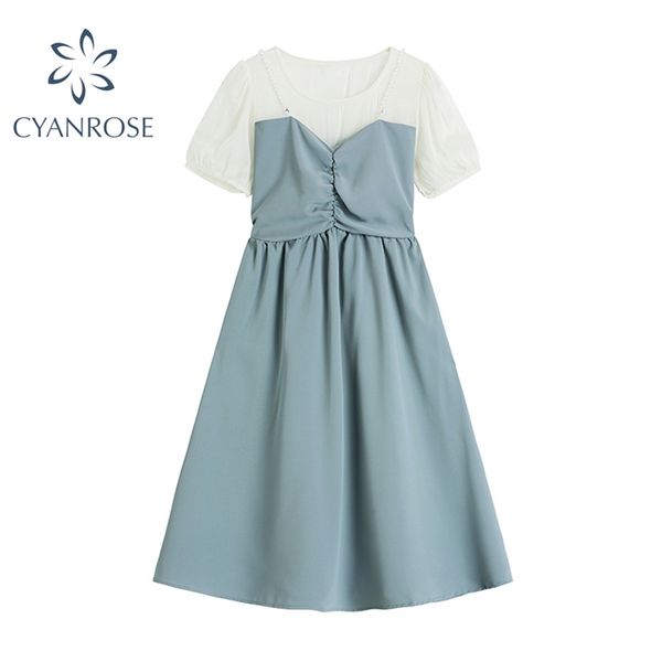 summer fake two piece set puff sleeve women dress o neck short high waist office female patchwork long dresses 210430, Black;gray
summer fake two piece set puff sleeve women dress o neck short high waist office female patchwork long dresses 210430, Black;gray