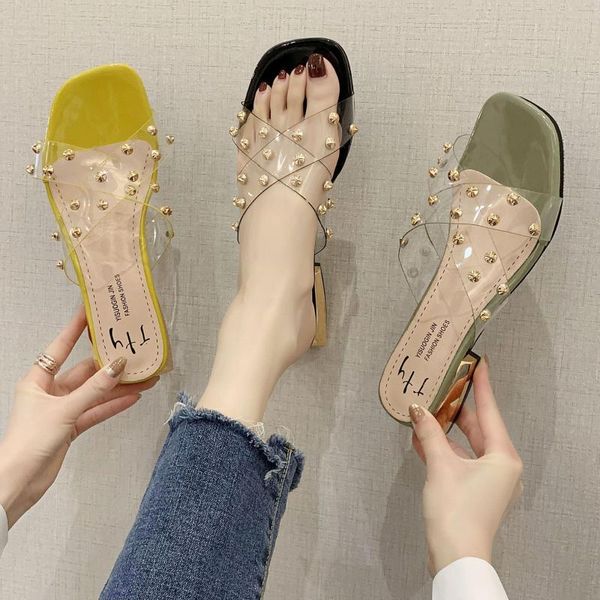 slippers outside women's shoes summer fashion coarse-heeled transparent cross-riveted medium-heeled of 2021 flip flops, Black
slippers outside women's shoes summer fashion coarse-heeled transparent cross-riveted medium-heeled of 2021 flip flops, Black
