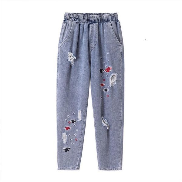 harem long cartoon pants fashion women jeans hole elastic big size straight loose waist denim trousers, Blue
harem long cartoon pants fashion women jeans hole elastic big size straight loose waist denim trousers, Blue