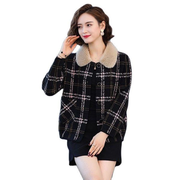women's wool & blends 2021 spring autumn plaid women jacket collar blended woolen coat female elegant casual short windbreaker out, Black
women's wool & blends 2021 spring autumn plaid women jacket collar blended woolen coat female elegant casual short windbreaker out, Black
