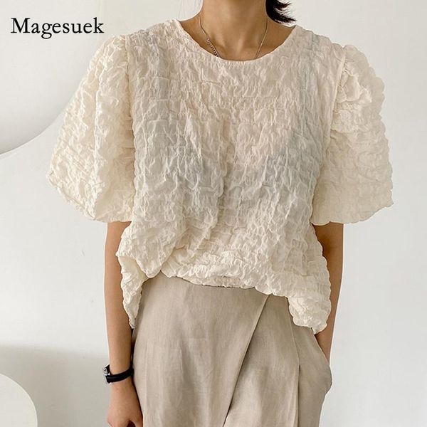 women's blouses & shirts summer short sleeve pleated blouse women korean puff simple o neck shirt fashion loose casual 2021, White
women's blouses & shirts summer short sleeve pleated blouse women korean puff simple o neck shirt fashion loose casual 2021, White