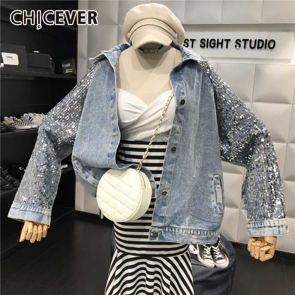 women's jackets chicever korean patcheork sequined denim jacket for women lapel collar long sleeve oversize loose hole coats female clo, Black;brown
women's jackets chicever korean patcheork sequined denim jacket for women lapel collar long sleeve oversize loose hole coats female clo, Black;brown