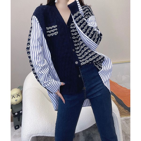 women's t shirt fashion v-neck stitching stripe loose thin sweater coat 2021 autumn women's european goods, White
women's t shirt fashion v-neck stitching stripe loose thin sweater coat 2021 autumn women's european goods, White
