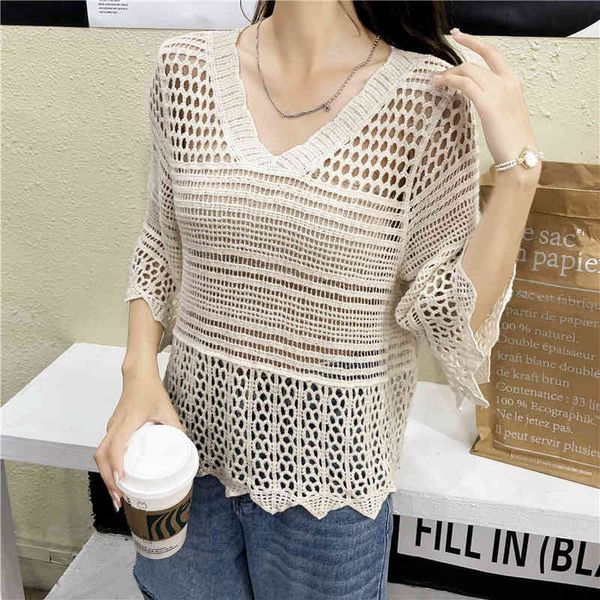 summer v-neck thin blouse women's hollow out crocheted casual loose knitted shirts women hole white shirt 210515
summer v-neck thin blouse women's hollow out crocheted casual loose knitted shirts women hole white shirt 210515