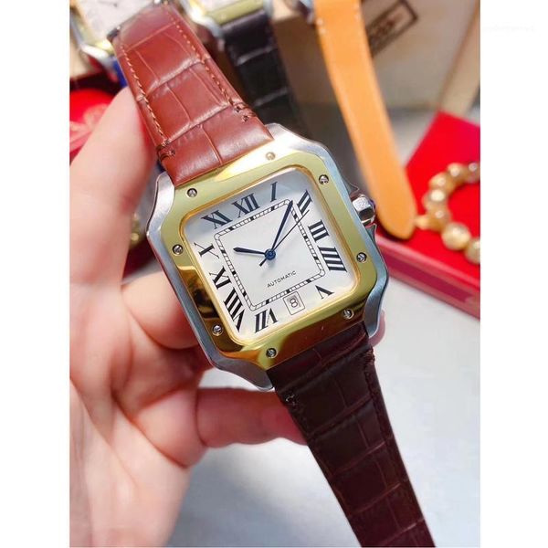 wristwatches 2021 automatic mechanical silver white rome dial gold bezel leather men sapphire stainless steel bracelet square date watch, Slivery;brown
wristwatches 2021 automatic mechanical silver white rome dial gold bezel leather men sapphire stainless steel bracelet square date watch, Slivery;brown