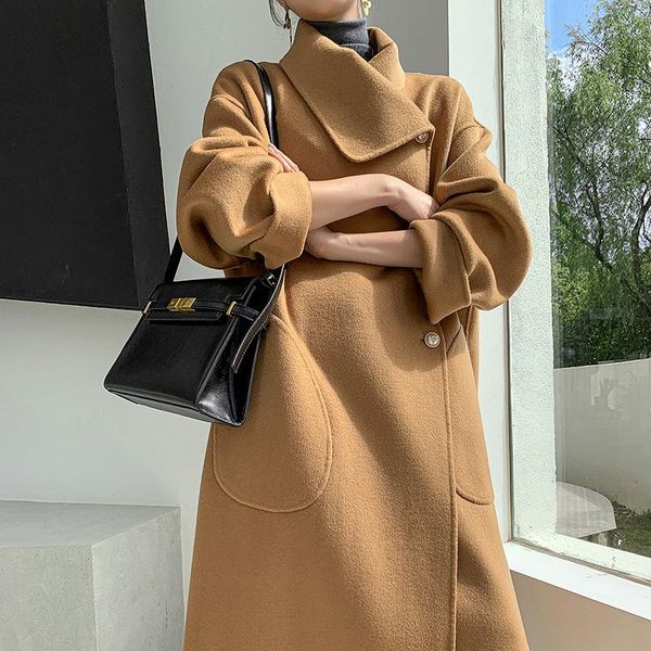 women's wool & blends cashmere coat autumn and winter long warm fashion, Black
women's wool & blends cashmere coat autumn and winter long warm fashion, Black