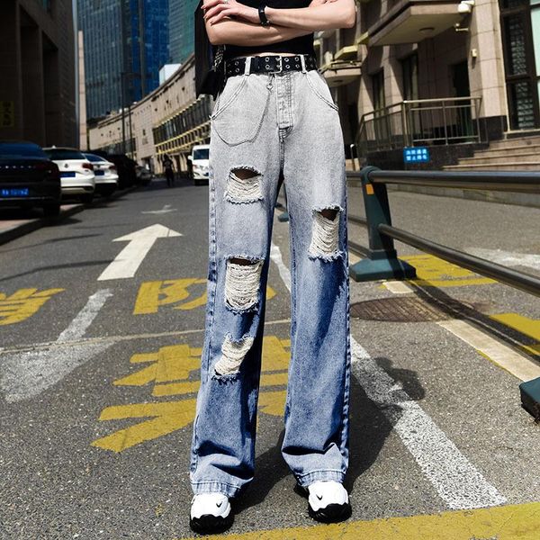 women's jeans ripped gradient straight-leg high waist loose beggar fashionable thin mopping women, Blue
women's jeans ripped gradient straight-leg high waist loose beggar fashionable thin mopping women, Blue