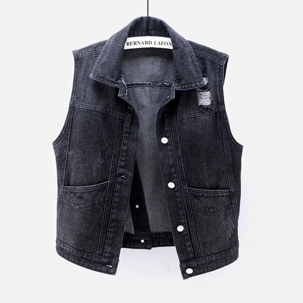 women's vests spring summer black denim vest women waistcoat holes frayed big pocket sleeveless jacket coat female back split short jea, Black;white
women's vests spring summer black denim vest women waistcoat holes frayed big pocket sleeveless jacket coat female back split short jea, Black;white
