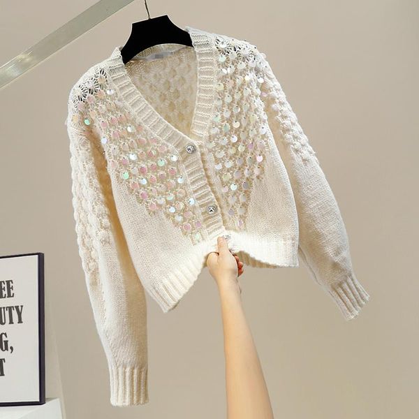 women's knits & tees autumn womens cardigans embroidery sequins diamond studded by hand v-neck single breasted hollow-out short sweater, White
women's knits & tees autumn womens cardigans embroidery sequins diamond studded by hand v-neck single breasted hollow-out short sweater, White