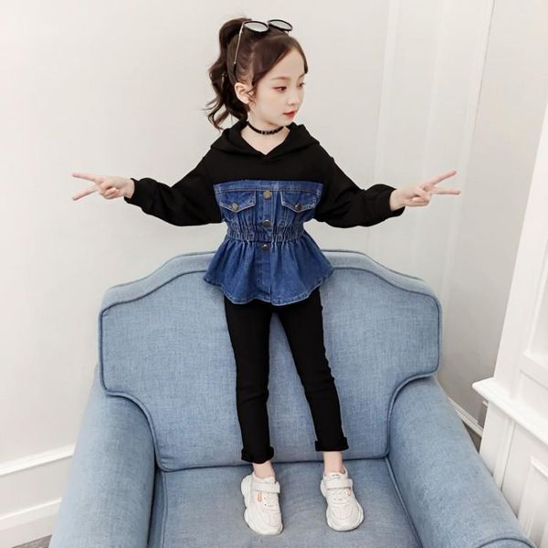 clothing sets childrens 2021 denim spring autumn contrast color suit little girl stitching korean clothes two-piece trend, White
clothing sets childrens 2021 denim spring autumn contrast color suit little girl stitching korean clothes two-piece trend, White
