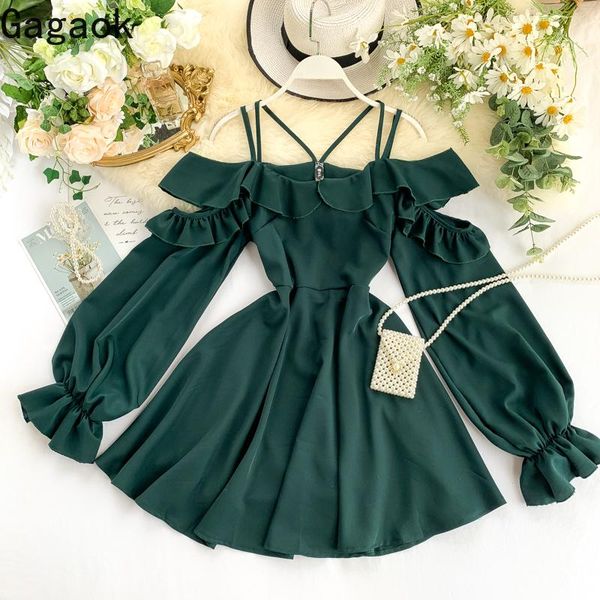 casual dresses gagaok women dress early spring solid ruffles flare sleeve empire slash neck slim wild mini female fashion, Black;gray
casual dresses gagaok women dress early spring solid ruffles flare sleeve empire slash neck slim wild mini female fashion, Black;gray