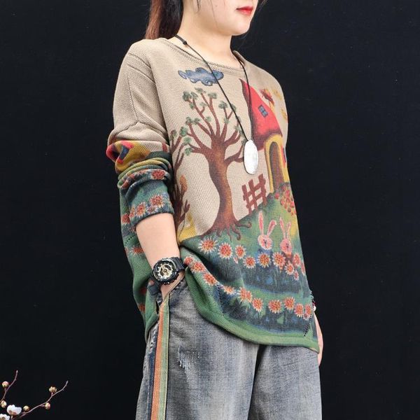 women's sweaters spring and autumn literary retro printing long sleeve pullover sweater round neck loose large size women, White;black
women's sweaters spring and autumn literary retro printing long sleeve pullover sweater round neck loose large size women, White;black
