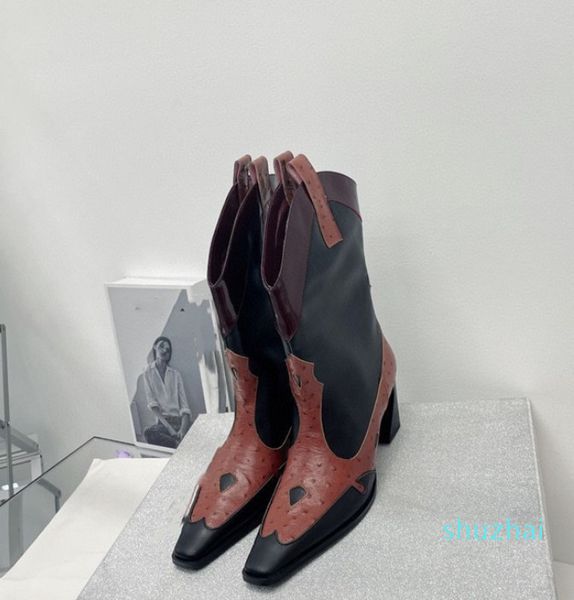 western style special heeled mid-calf boots mixed ostrich leather slip-on snip toe shoes cowboy half boot ankle luxury designer, Black
western style special heeled mid-calf boots mixed ostrich leather slip-on snip toe shoes cowboy half boot ankle luxury designer, Black