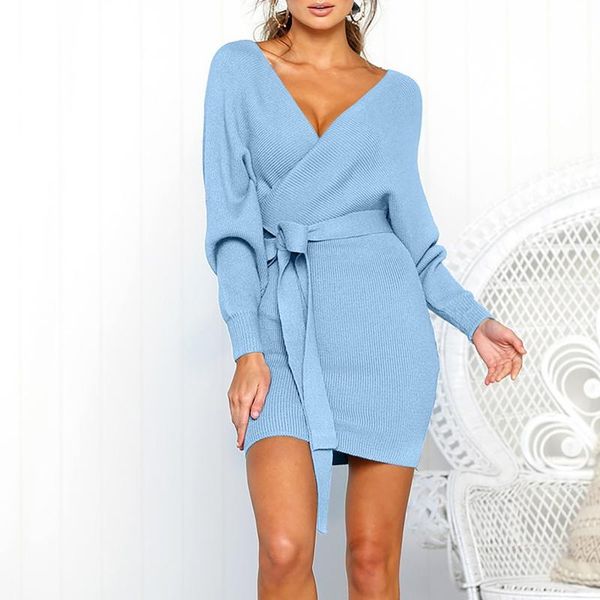 casual dresses women's fashion solid colors knitted long sleeve v-neck bandage belt mini dress winter warm party sweater vestidos#g3, Black;gray
casual dresses women's fashion solid colors knitted long sleeve v-neck bandage belt mini dress winter warm party sweater vestidos#g3, Black;gray