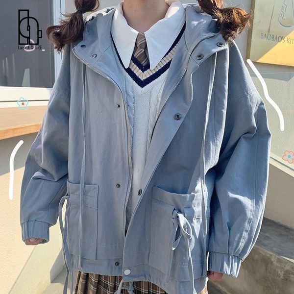 women's jackets luck a harajuku kawaii oversize outerwear women cargo jacket hoodie korean preppy style sweet bow zipper long sleeve co, Black;brown 
women's jackets luck a harajuku kawaii oversize outerwear women cargo jacket hoodie korean preppy style sweet bow zipper long sleeve co, Black;brown