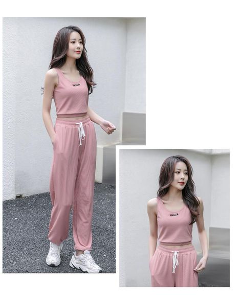 women's tracksuit summer casual cotton sports fashion vest suspender pants set tracksuits gym clothing, White;black
women's tracksuit summer casual cotton sports fashion vest suspender pants set tracksuits gym clothing, White;black