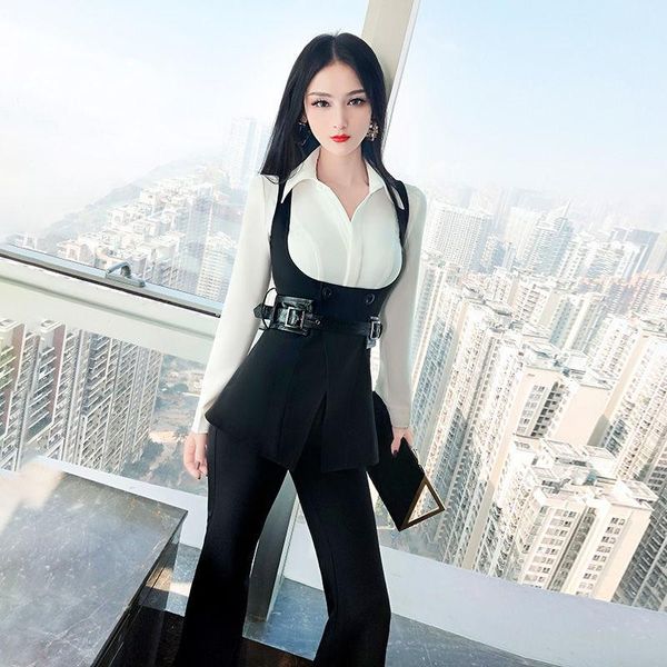 women's two piece pants early spring lady two-piece fashion stitching ol suit 2021 temperament white shirt vest back flared girl
women's two piece pants early spring lady two-piece fashion stitching ol suit 2021 temperament white shirt vest back flared girl