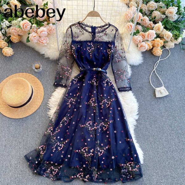 women mesh embroidery dress korean o neck long sleeve a-line dress spring elegant party dress 210715, Black;gray
women mesh embroidery dress korean o neck long sleeve a-line dress spring elegant party dress 210715, Black;gray