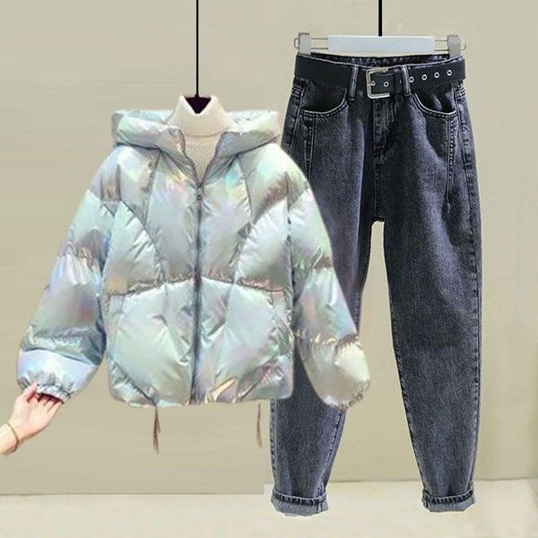 women's two piece pants winter women warm pant suits thick cotton-padded coat hooded parka + high waist denim trousers female set m182, White
women's two piece pants winter women warm pant suits thick cotton-padded coat hooded parka + high waist denim trousers female set m182, White