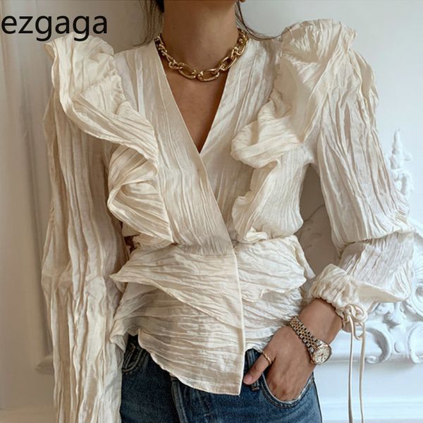 ezgaga streetwear shirts women undefined chic three-dimensional ruffles patchwork v-neck solid blouse elegant korean blusas 210430, White
ezgaga streetwear shirts women undefined chic three-dimensional ruffles patchwork v-neck solid blouse elegant korean blusas 210430, White