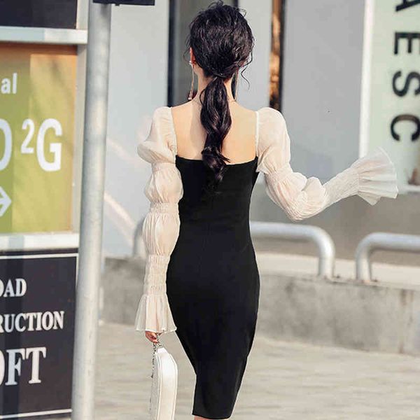 dresses 2021 spring square collar flared sleeves patchwork vestidos korean a-line women's office casual party es, Black;gray
dresses 2021 spring square collar flared sleeves patchwork vestidos korean a-line women's office casual party es, Black;gray