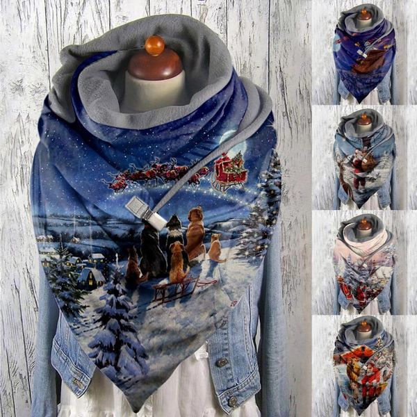 scarves women's winter scarf christmas printing button soft wrap casual neck warmer for women shawls echarpe hiver femme, Blue;gray