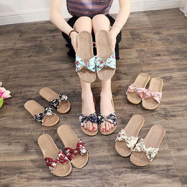 women flax slippers bohemia bowknot slides home linen flip flops floral printed beach sandals couple indoor flat shoes, Black
women flax slippers bohemia bowknot slides home linen flip flops floral printed beach sandals couple indoor flat shoes, Black