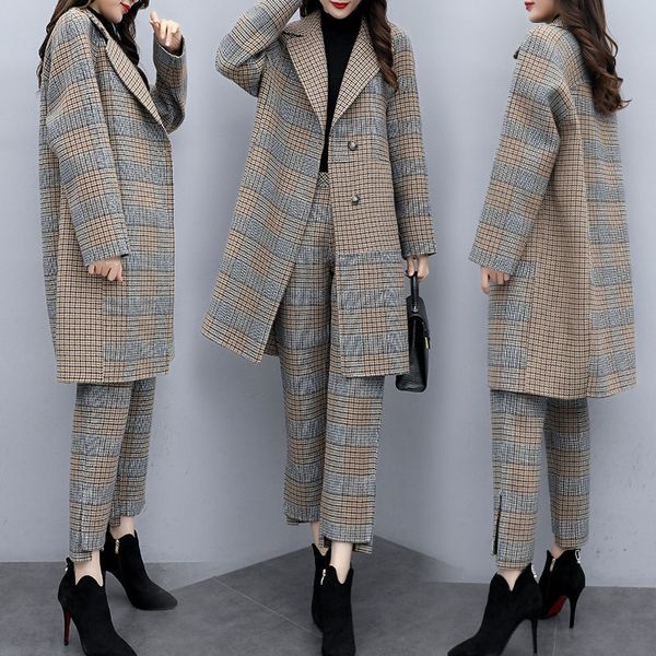 women's two piece pants winter pants of two women's garments size big plaid wool casual long-legged fashion suit trend bras, White
women's two piece pants winter pants of two women's garments size big plaid wool casual long-legged fashion suit trend bras, White