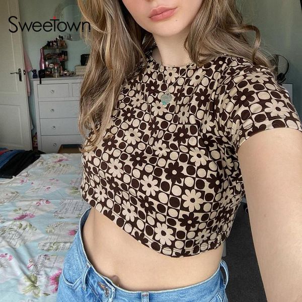 sweetown vintage floral print y2k short sleeve t-shirts women 90s aesthetic e girl streetwear clothes o neck slim summer tee women's t-, White
sweetown vintage floral print y2k short sleeve t-shirts women 90s aesthetic e girl streetwear clothes o neck slim summer tee women's t-, White