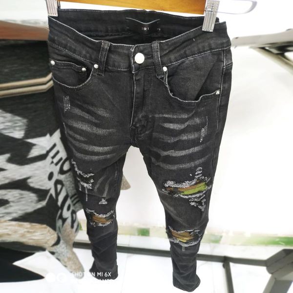 men's jeans black stacked trendy fashion motorcycle ripped denim hombre high street patchwork, Blue
men's jeans black stacked trendy fashion motorcycle ripped denim hombre high street patchwork, Blue