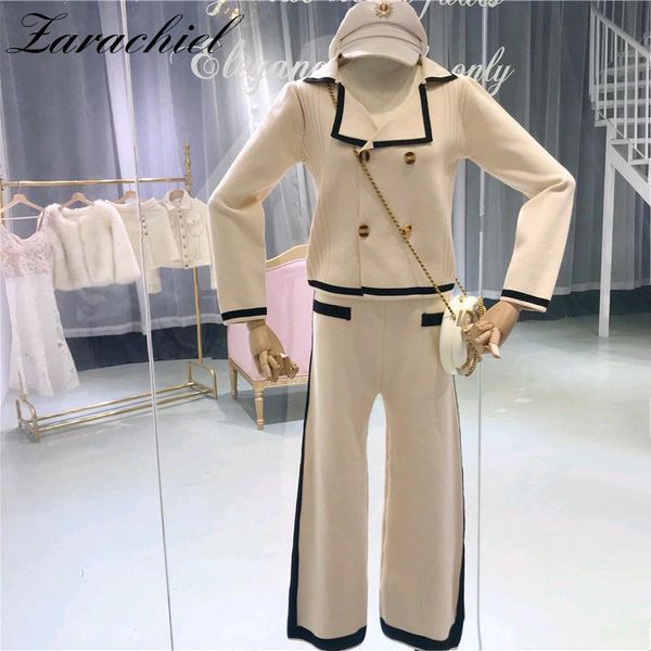 spring british style double-breasted knitted cardigan + ankle-length wide leg pants women 2pcs casual knit sweater sets 210416, White
spring british style double-breasted knitted cardigan + ankle-length wide leg pants women 2pcs casual knit sweater sets 210416, White