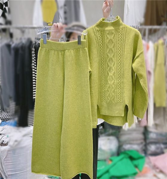 women's two piece pants sweater women knitted 2 set winter thick twist jacquard split loose pullove +wide leg suits chic ladies, White
women's two piece pants sweater women knitted 2 set winter thick twist jacquard split loose pullove +wide leg suits chic ladies, White