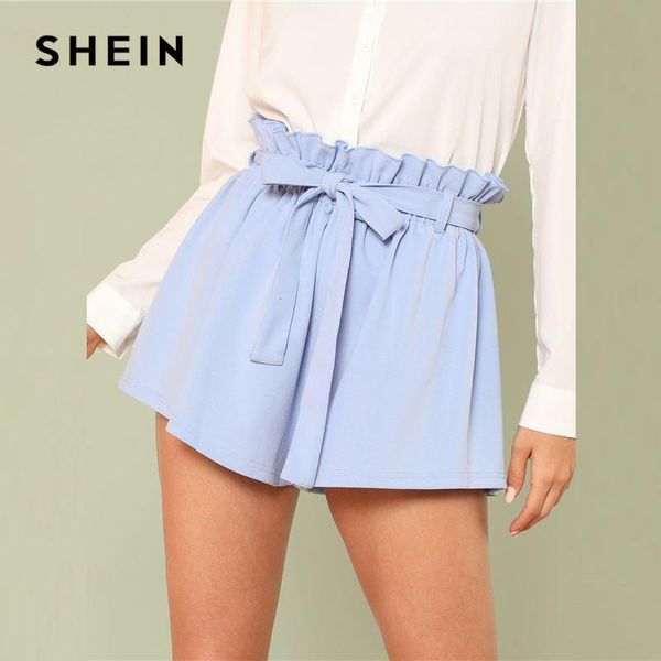 women's shein blue vacation boho bohemian beach ruffle trim self tie elastic high waist belted summer women casual shorts, White;black
women's shein blue vacation boho bohemian beach ruffle trim self tie elastic high waist belted summer women casual shorts, White;black