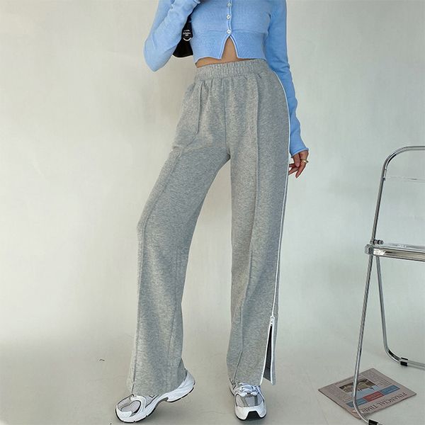women solid vintage split wide leg pants spring loose korean streetwear female comfortable chic zipper sport trousers 210517, Black;white
women solid vintage split wide leg pants spring loose korean streetwear female comfortable chic zipper sport trousers 210517, Black;white