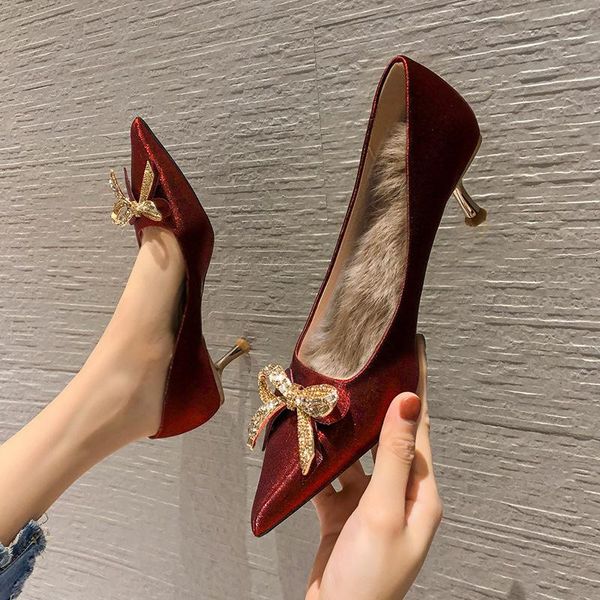 dress shoes spring winter style single pointed toe stiletto rhinestone shallow mouth fur fashion high heels women's, Black
dress shoes spring winter style single pointed toe stiletto rhinestone shallow mouth fur fashion high heels women's, Black