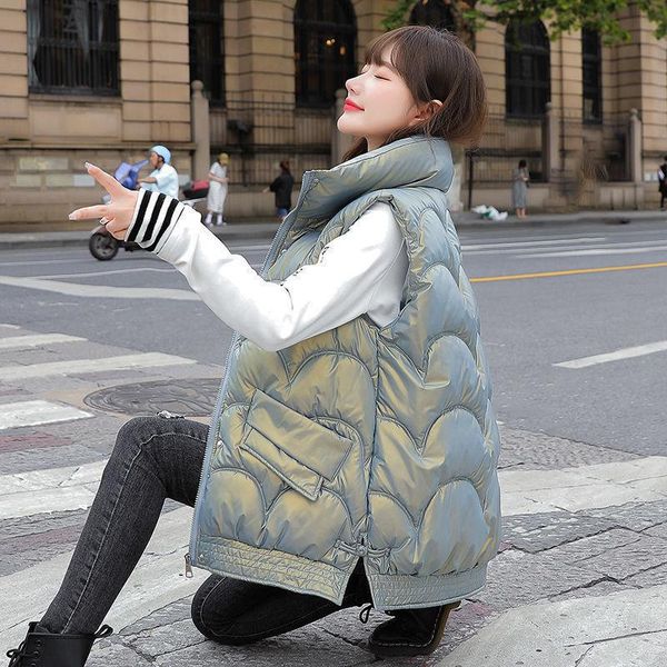 women's vests glossy down cotton vest women autumn winter veste sans manche femme stand-up collar korean fashion split fork loose 2021, Black;white
women's vests glossy down cotton vest women autumn winter veste sans manche femme stand-up collar korean fashion split fork loose 2021, Black;white
