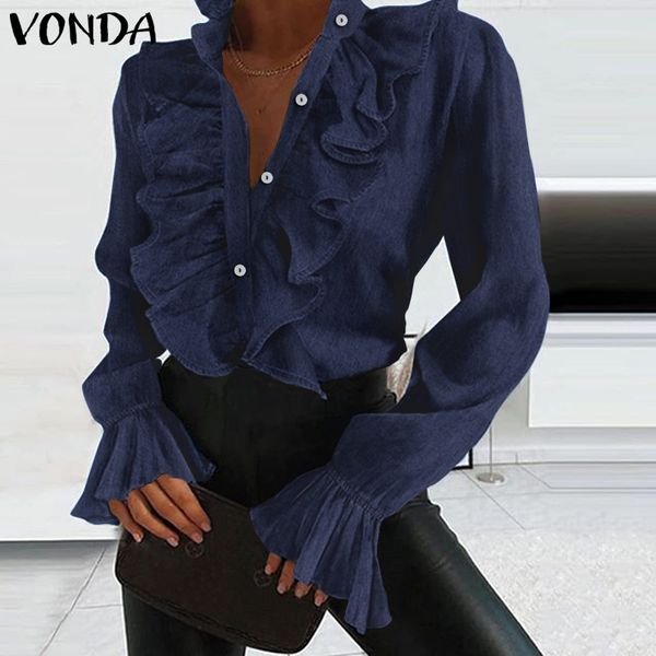 2021 casual and shirts women fashion vonda solid retro long flare sleeve blouses loose ladies elegant work blusas s-5xl, White
2021 casual and shirts women fashion vonda solid retro long flare sleeve blouses loose ladies elegant work blusas s-5xl, White
