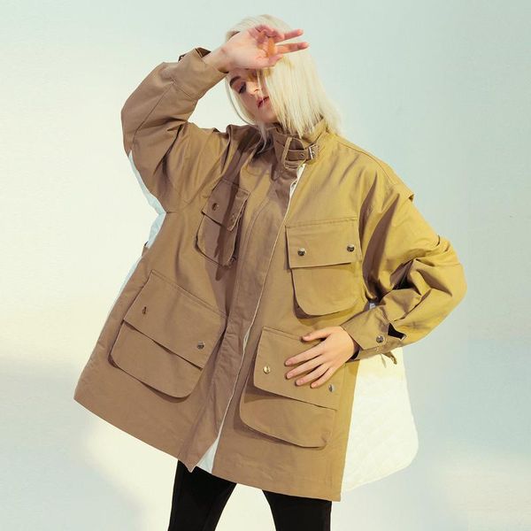 women's jackets 20a/w autumn and winter oversize loose pocket quilted cotton type a hem crisp workwear coat trench 1213, Black;brown
women's jackets 20a/w autumn and winter oversize loose pocket quilted cotton type a hem crisp workwear coat trench 1213, Black;brown