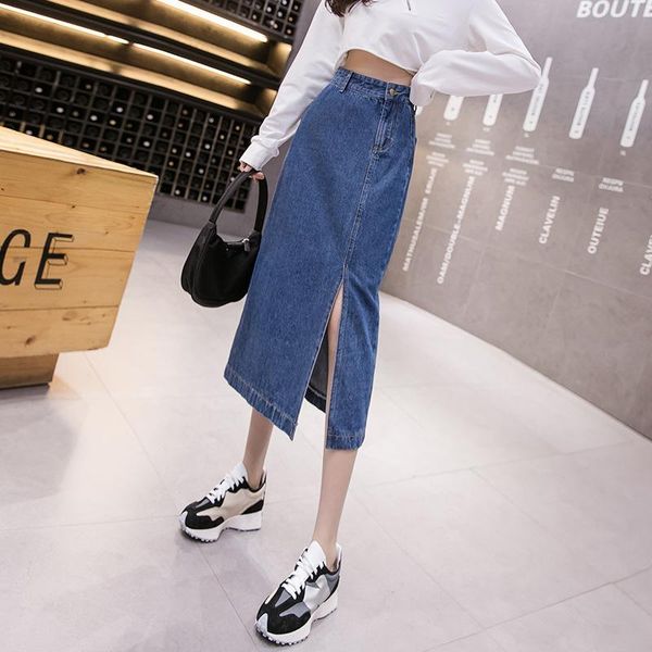 autumn classic a-line irregularly split women's denim skirts high waist mid-calf skirt over knee slim hip bifurcated mujer, Black
autumn classic a-line irregularly split women's denim skirts high waist mid-calf skirt over knee slim hip bifurcated mujer, Black