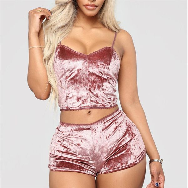 2 Piece Set Velvet Sexy Womens Sleepwears Spaghetti Strap Shorts Pajamas Suit Ladies Casual Female Pajama Party, Black;red
2 Piece Set Velvet Sexy Womens Sleepwears Spaghetti Strap Shorts Pajamas Suit Ladies Casual Female Pajama Party, Black;red