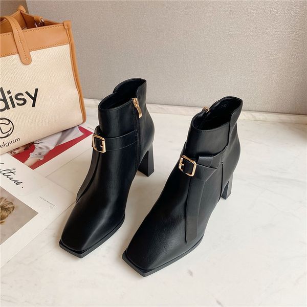 short boot's 2021 autumn winter square head high heels thick heel leather sho belt buckle single thin and versatile martin, Black
short boot's 2021 autumn winter square head high heels thick heel leather sho belt buckle single thin and versatile martin, Black